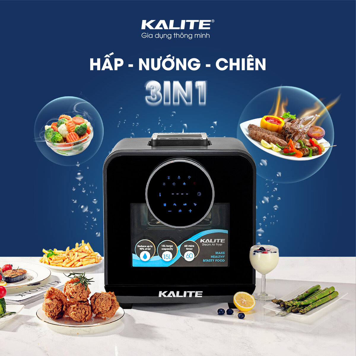 Nồi Chiên Hơi Nước Kalite Steam Star Tích Hợp 10 Chương Trình Nấu Dung Tích 15 Lít Công Suất 1800 W - Hàng Chính Hãng