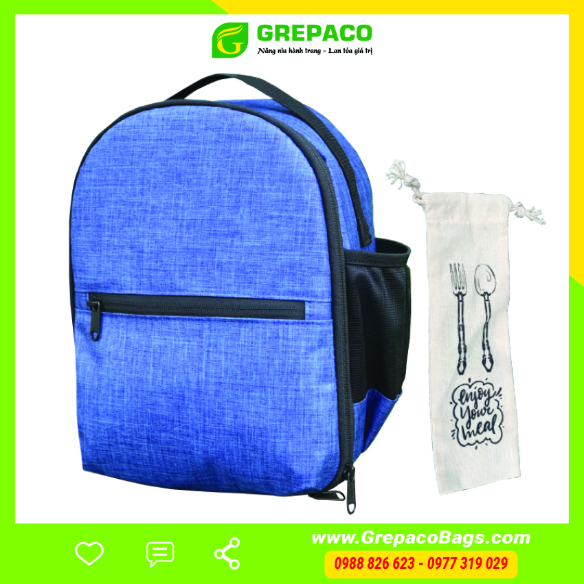 Túi Đựng Hộp Cơm Giữ Nhiệt Văn Phòng, Size Vừa 1 Quai Xách Có Thể Tháo Rời - Phù Hợp Đựng Thức Ăn - Tặng Túi Đựng Muỗng - Xanh Navy