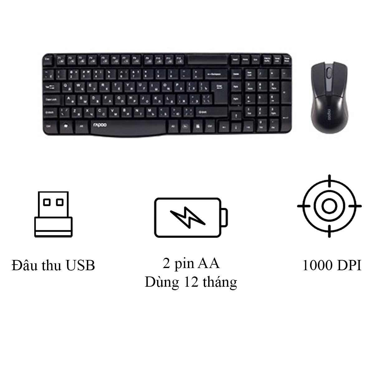 Bộ Bàn Phím Và Chuột Không Dây Rapoo X1800PRO - Hàng chính hãng