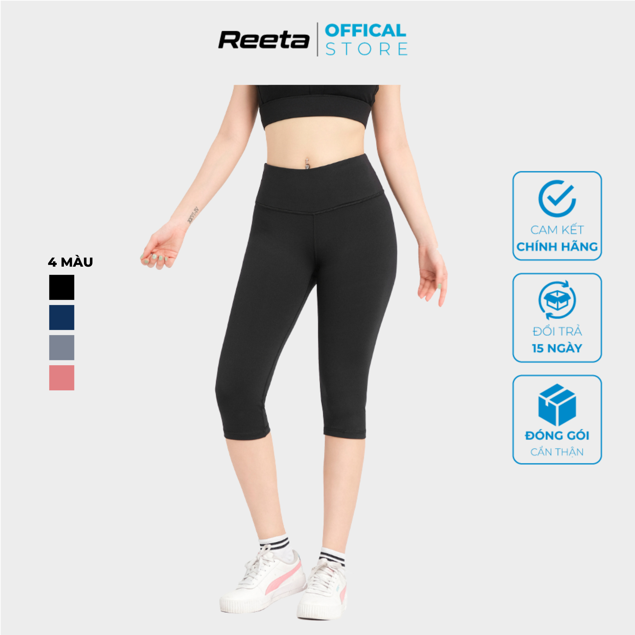 Quần legging lửng nữ REETA, dáng thể thao co giãn tốt, nâng mông tự tin tập luyện có nhiều màu lựa chọn - A1791