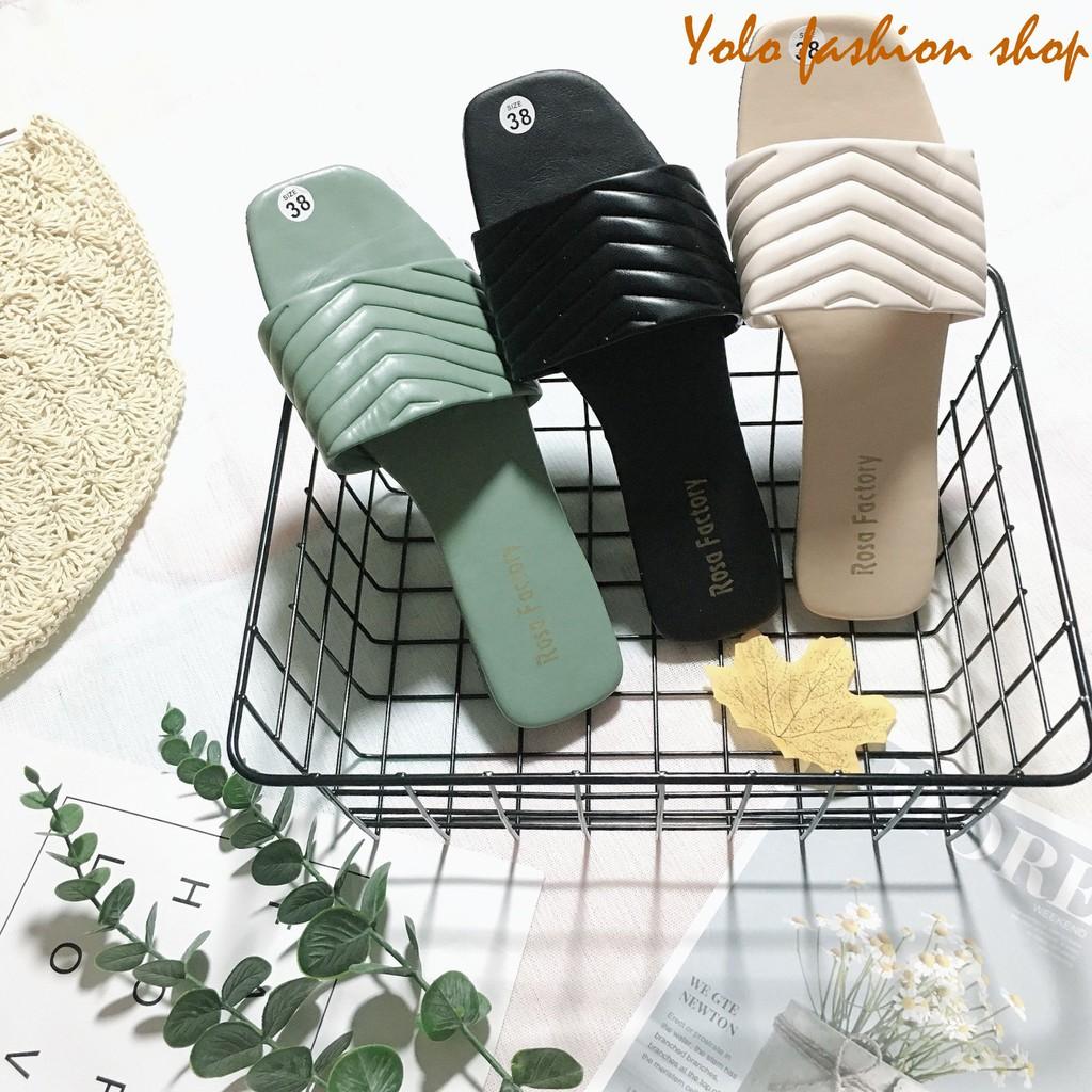 Hình thật-DL26-Dép lê nữ quai ngang chữ V da mềm êm chân