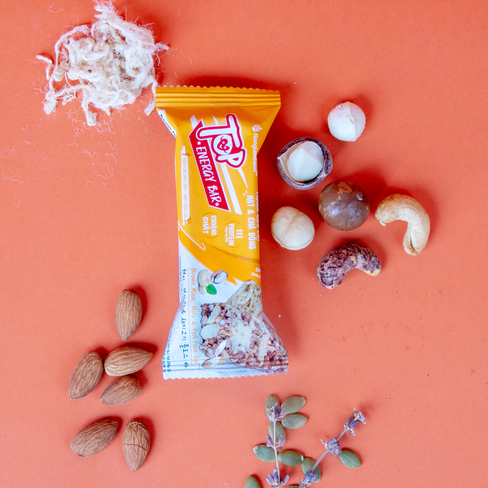 Thanh gạo lứt ngũ cốc Nonglamfood Hạt và Chà Bông Energy Bar Hộp16 Thanh - Bánh ăn kiêng dinh dưỡng thay thế bữa ăn sáng - Ngon chuẩn dưỡng chất - Hỗ trợ giảm cân