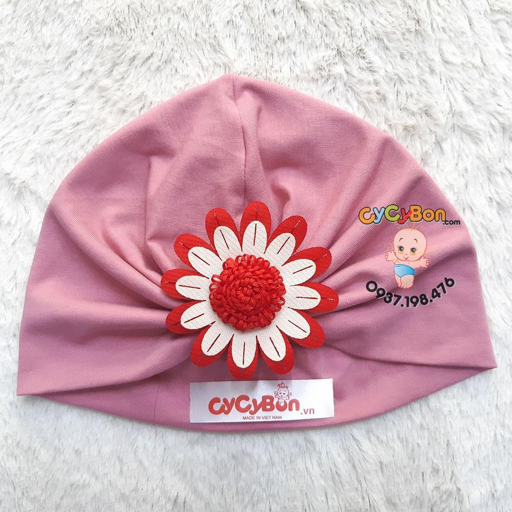 Nón Turban Cho Bé Thun Đính Bông Hoa Cúc Đỏ Trắng Cực Xinh - Nhiều Size