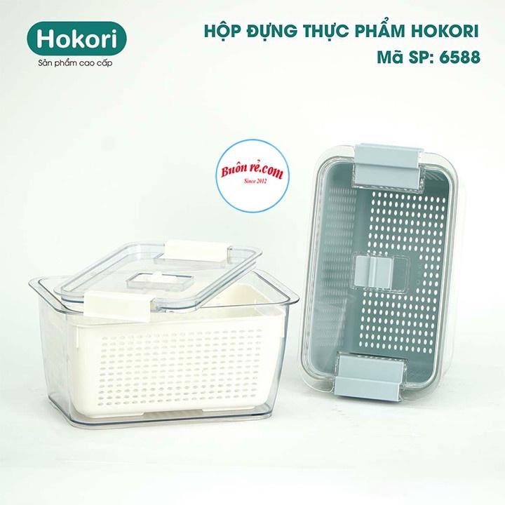 Hộp đựng thực phẩm 2 lớp Hokori, Hộp bảo quản thức ăn có lỗ thoát nước Việt Nhật (2 size)