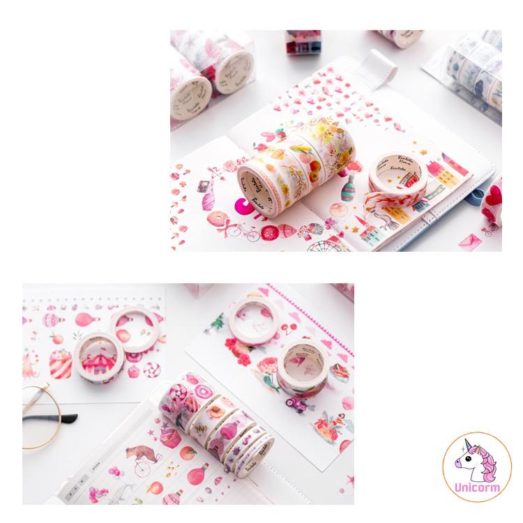 Set 10 Cuộn băng dính Băng Keo Washi Tape Trang Trí Planner Nhiều Chủ Đề