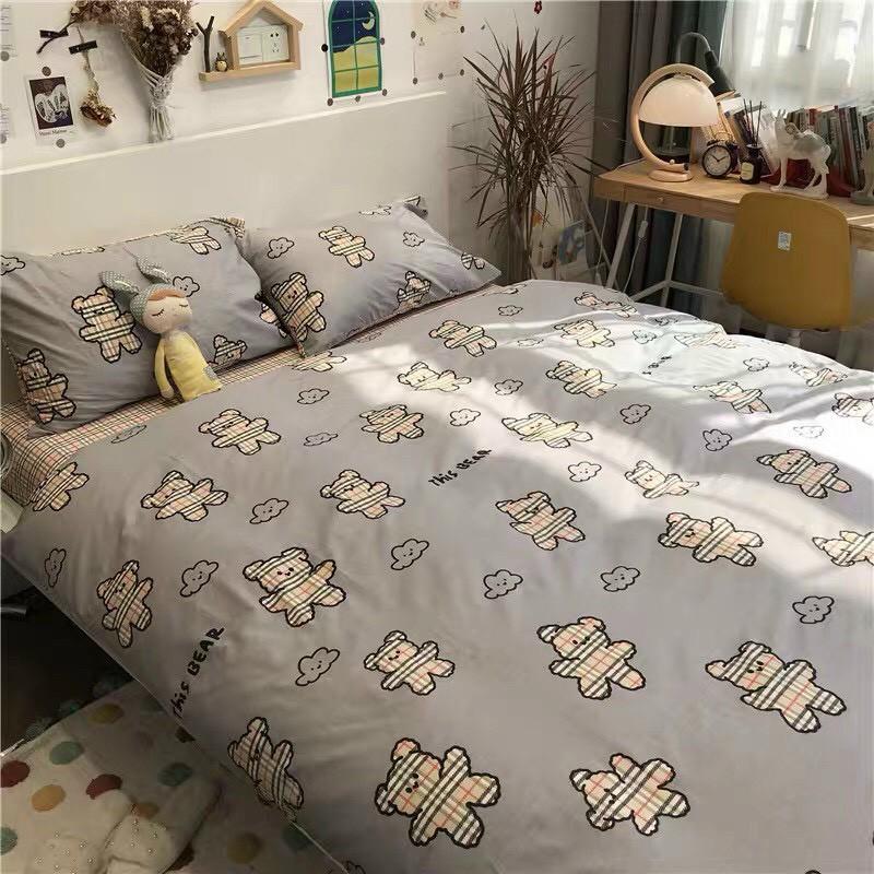 Bộ chăn ga gối Cotton poly M2T bedding Gấu xám BBR, vỏ chăn mền, drap nệm và 2 vỏ gối