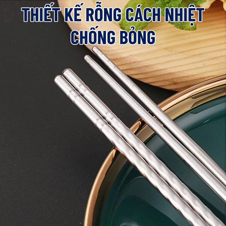 Set 2 vĩ đũa Inox 304 chống trượt, chống ẩm mốc, chống cong vênh dễ dàng vệ sinh, vỉ 5 đôi đũa xoắn chống bỏng