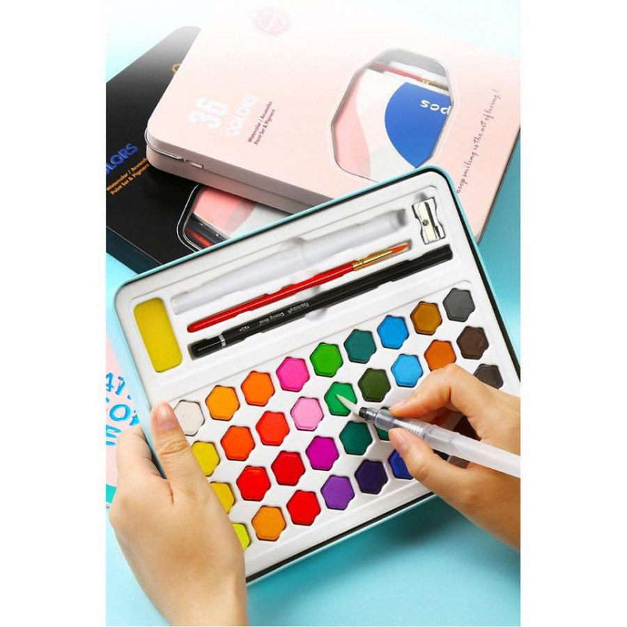 Bộ 36 Màu Nước Keep Smiling Cao Cấp Kèm Bút Nước, Bút Lông, Bút Chì, Gọt Chì, Miếng Mút