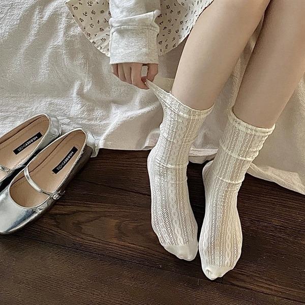 ất, vớ LƯỚI NHÚN ĐÍNH NƠ VÂN THỔ CẨM chất ren, cao cổ phong cách Lolita Nhật Bản cá tính, thoáng mát cho nữ Women