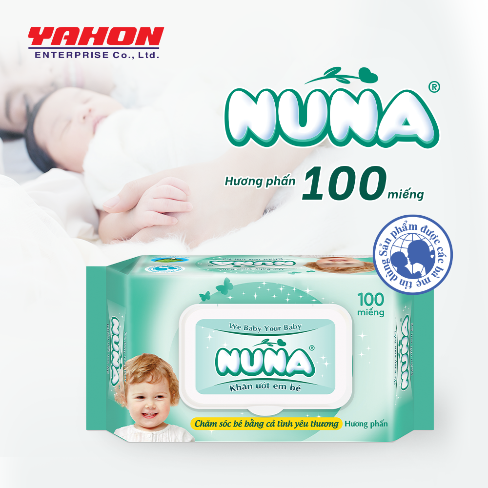 Bao Khăn Ướt Em Bé NUNA Hương Phấn, 100 miếng/Bao