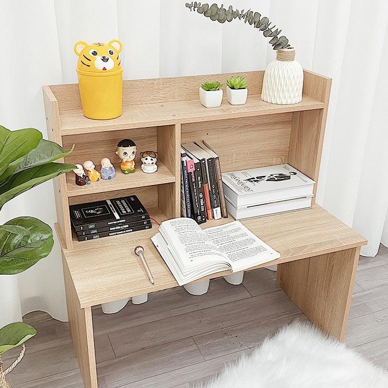 Bàn Làm Việc, Bàn Học Ngồi Bệt Vân Gỗ, Có Giá Sách Thông Minh, Tiện Lợi