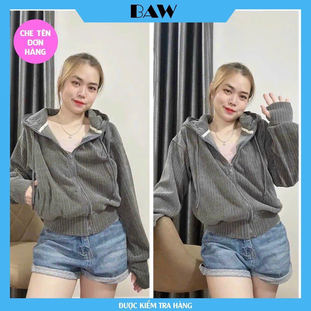 Áo Khoác Nữ Đẹp, Áo Khoác Nữ Form Rộng, Áo Khoác Nữ Chống Nắng Gân Nhung Cao Cấp Có Túi Trong Tay Xỏ Ngón Thương Hiệu Baw AK91
