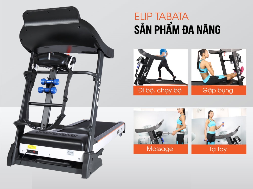 Máy Chạy Bộ Điện Đa Năng ELIP Tabata công suất 3.0HP, Nâng dốc tự động, Bảo hành chính hãng