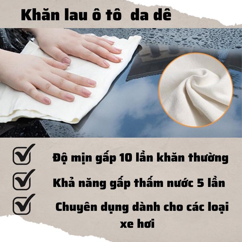 Khăn lau xe ô tô cao cấp bằng da dê Hàn Quốc, mềm mịn, thấm hút nhanh, lau sạch bề mặt