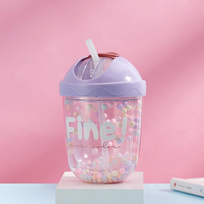 Họa Tiết Hoạt Hình Dễ Thương Ống Hút Nước Bằng Nhựa Di Động Ngoài Trời Trong Suốt Nước Uống Ống Hút Cúp Lượn Bao Da 2 Lớp Trưởng Thành Kid