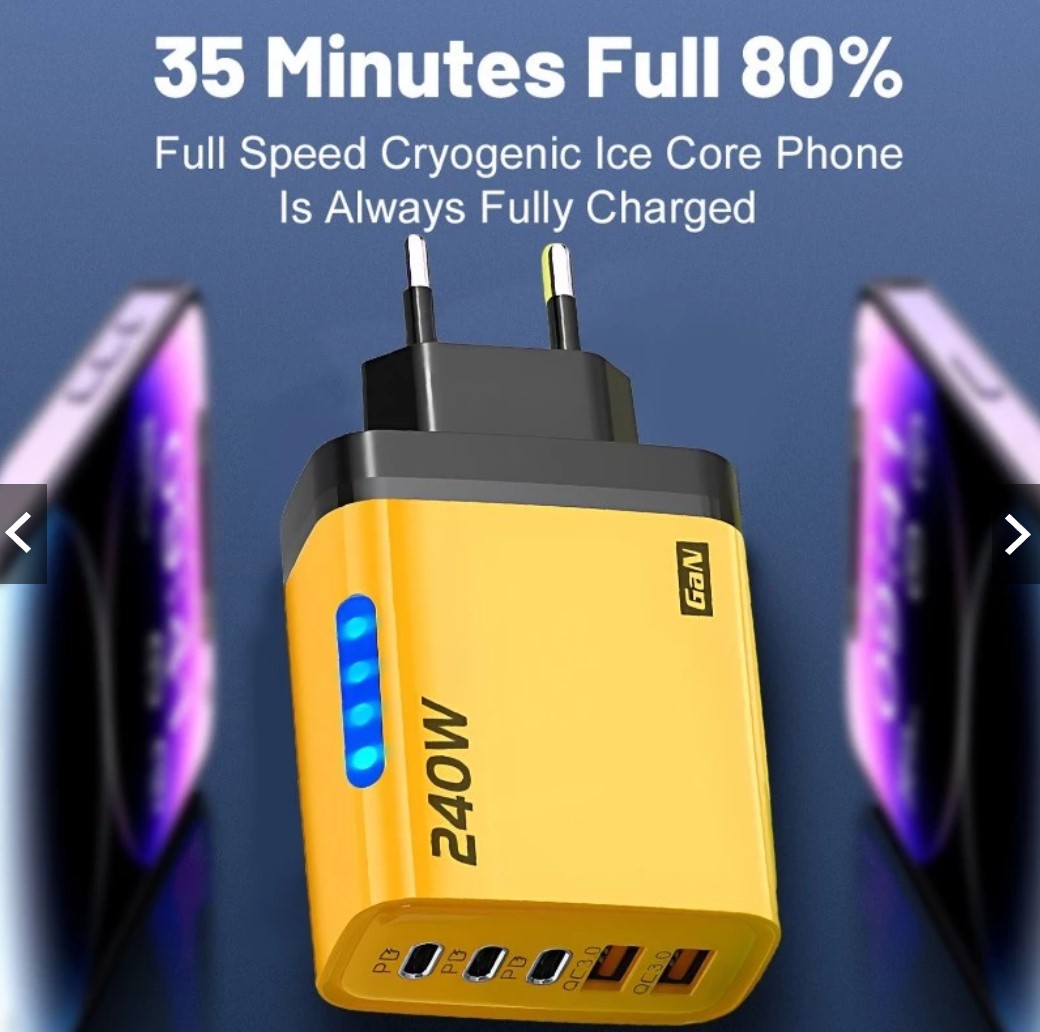 Bộ sạc GaN 240W - Sạc nhanh USB 5 cổng PD có đèn LED, Sạc siêu nhanh Type C cho máy tính xách tay, điện thoại và MacBook - miếng lót chuột