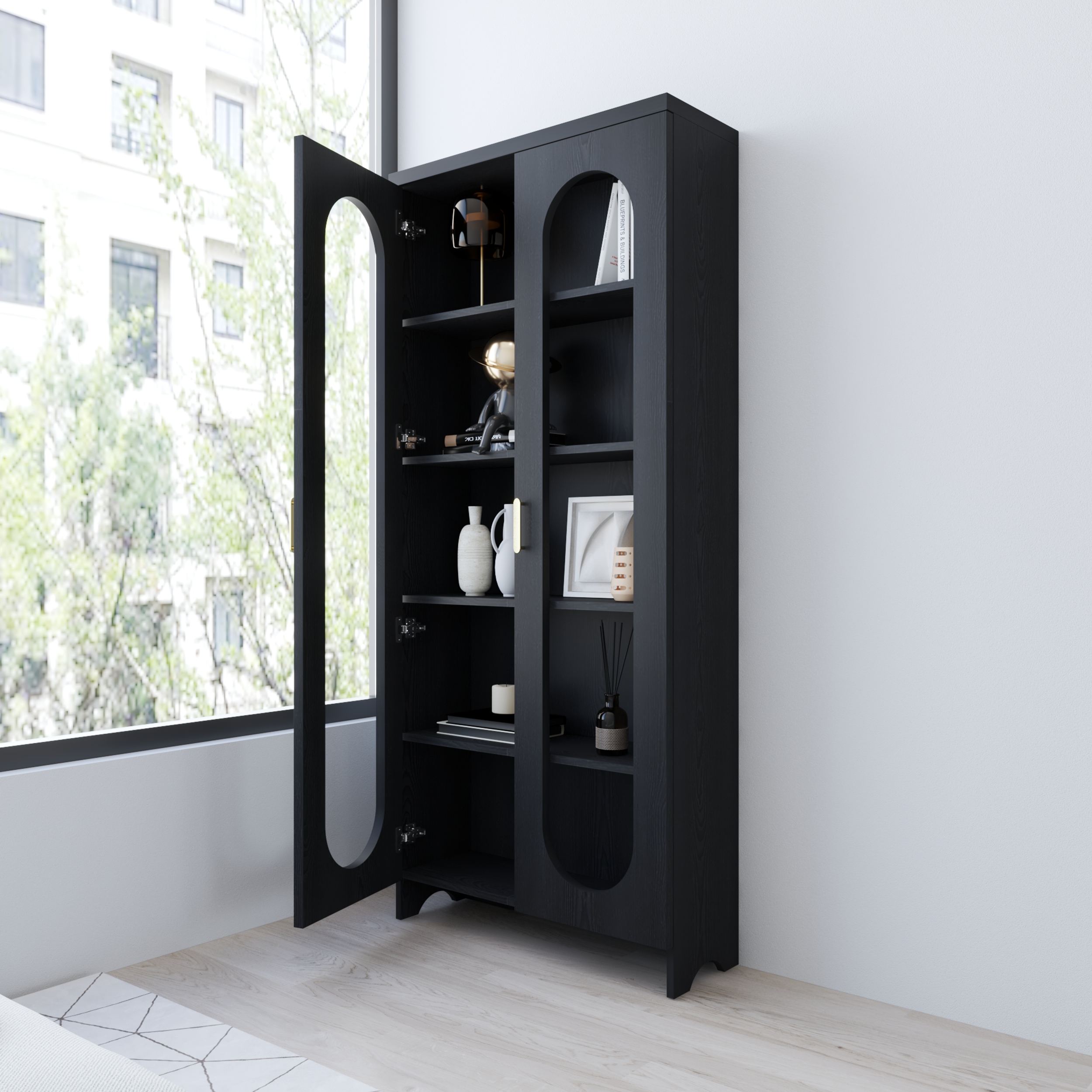 HAPPY FURNITURE , Tủ lưu trữ 2 cửa kính - CHEVY, TLT_049 , 80cm x 28cm x 180cm DxRxC
