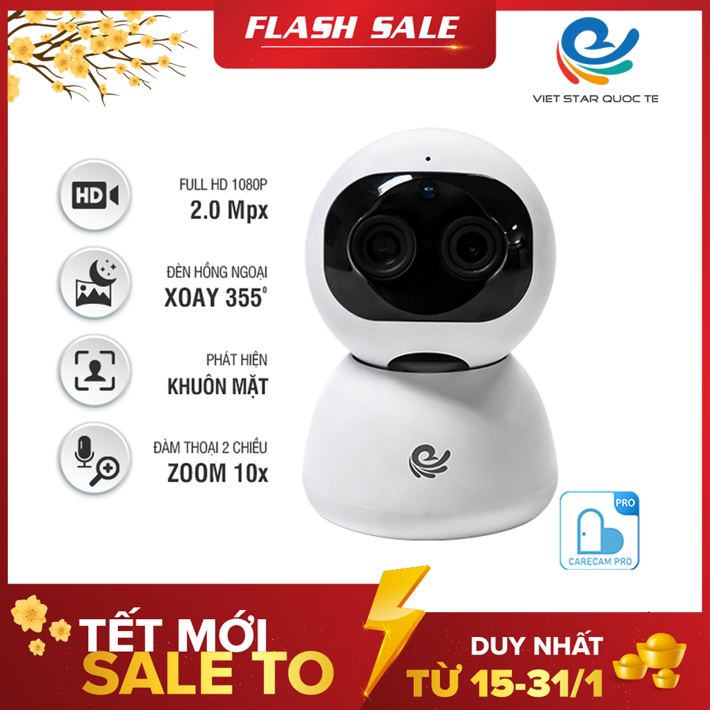 Camera Ip Trong Nhà Việt Star Quốc Tế Model CC2023, Độ Phân Giải FULL HD 2K, Zoom 10X, Dùng APP CARECAM PRO - Hàng Chính Hãng