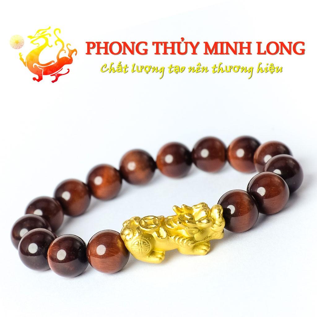 Vòng tay đá Mắt Hổ Đỏ Nâu chất lượng 5A mix tỳ hưu Vàng hợp mệnh Hỏa và Thổ