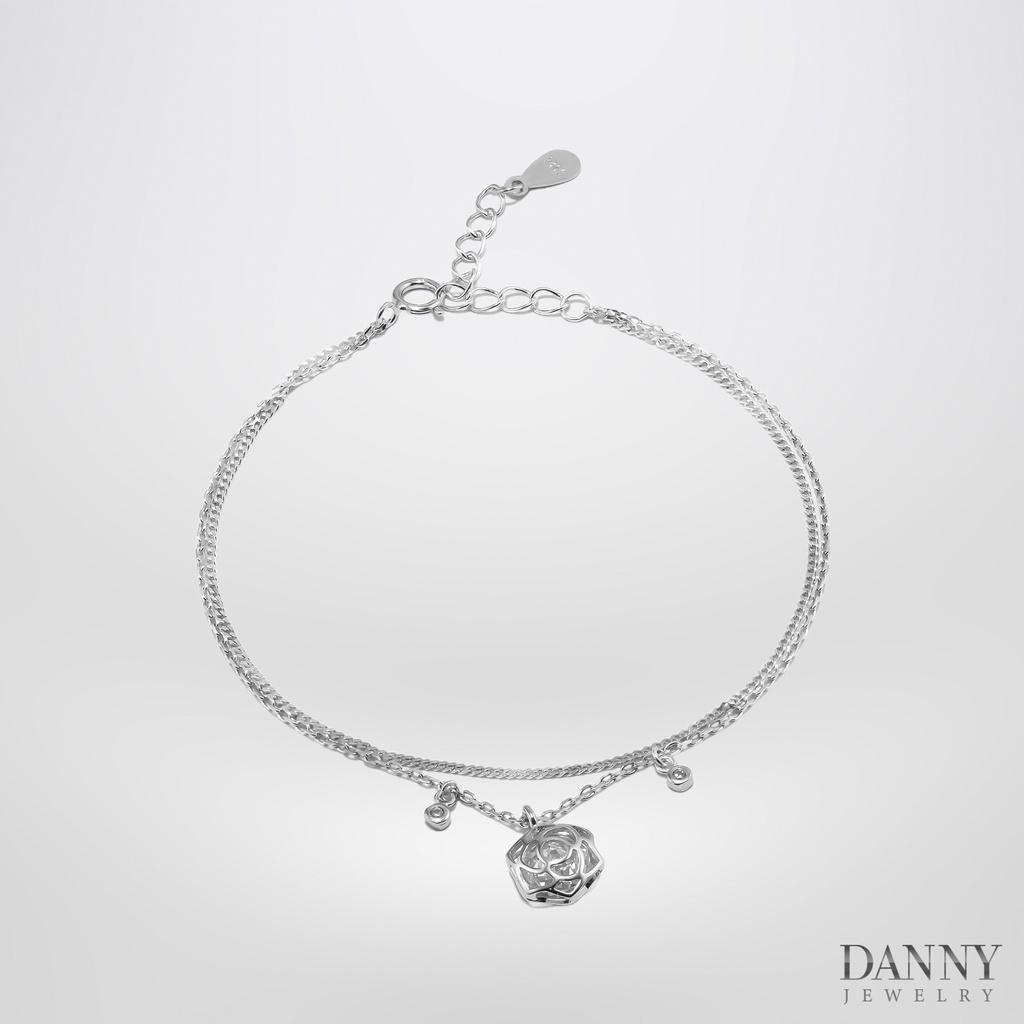 Lắc Tay Danny Jewelry Bạc 925 Xi Rhodium Dây Kép Hình Hoa Hồng LACY443