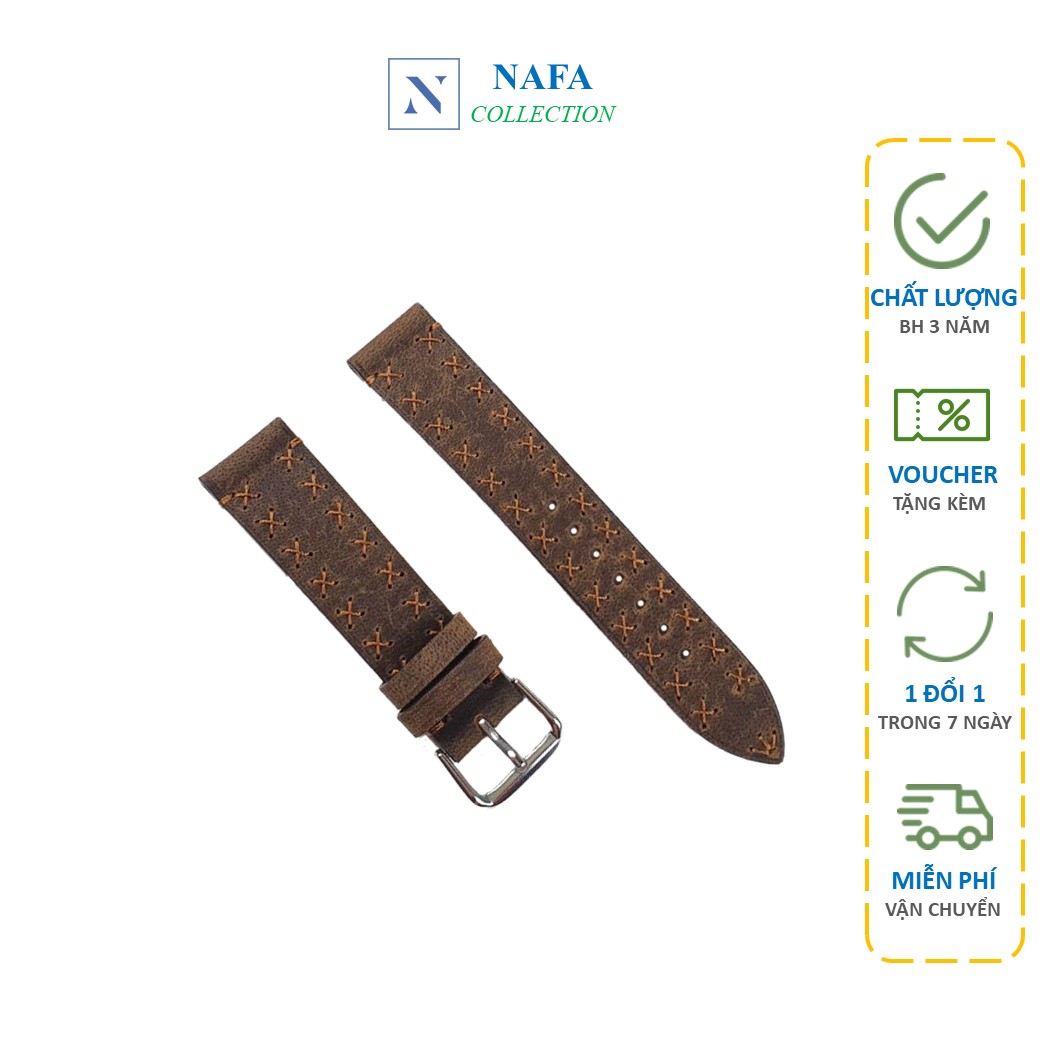 Dây đồng hồ nam handmade thủ công da bò sáp NAFA AL117 đường may bền bỉ, tinh tế