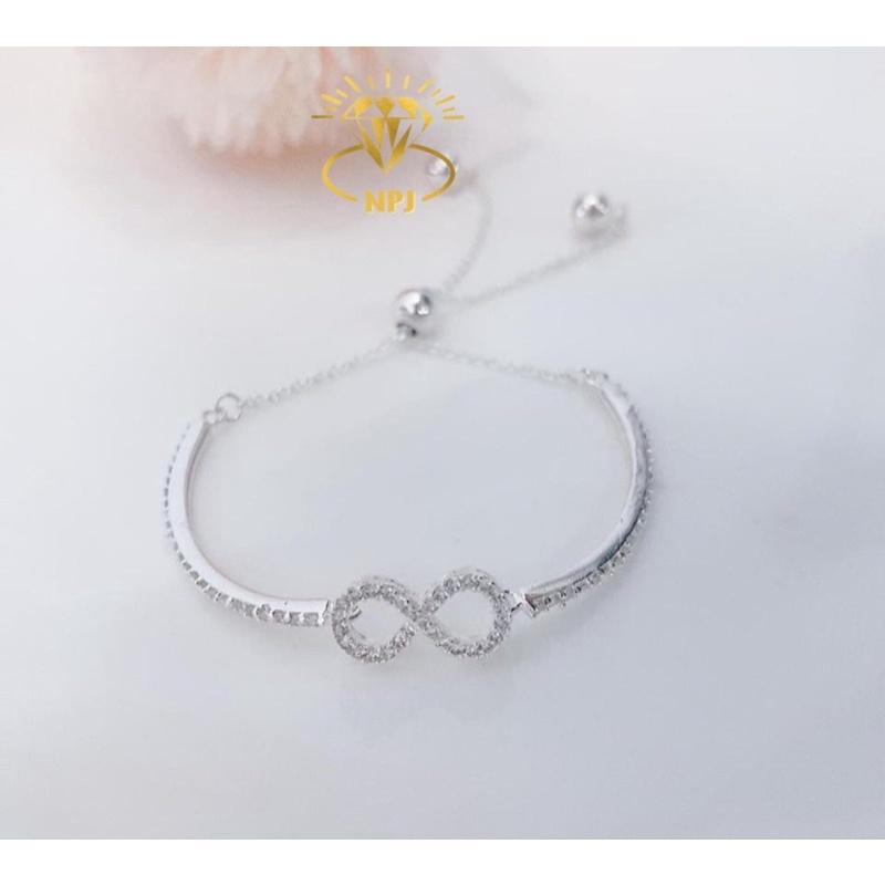 Lắc tay bạc nữ hình vô cực dáng rút dễ điều chỉnh sezi, Bạc Ta 100%-Bạc Npj