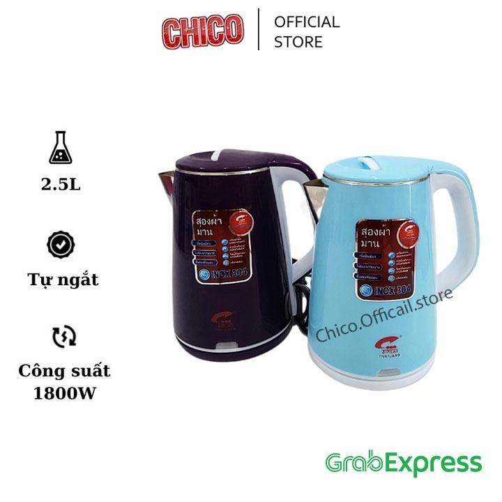 Ấm siêu tốc JipLai Thái Lan 2.5L, Ấm đun nước 2 lớp cách nhiệt chống giật tự ngắt bảo hành trọn đời