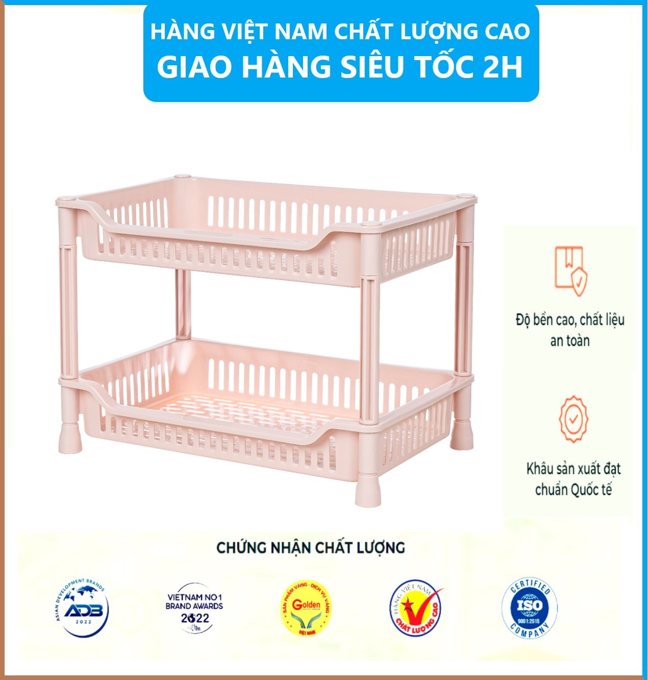 Kệ chữ nhật 2, 3 tầng nhựa VIỆT NHẬT - Đựng gia vị, chén đĩa bếp, đồ dùng phòng tắm size Trung- Hàng Việt Nhật (Giao màu ngẫu nhiên)