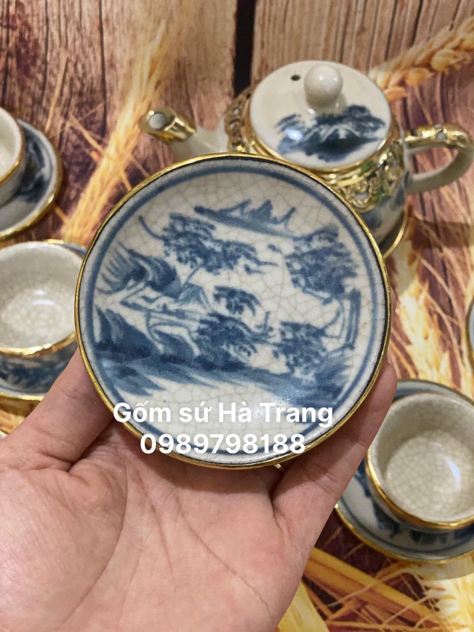 Bộ trà gốm sứ Bát Tràng cao cấp men rạn dung tích 300ml