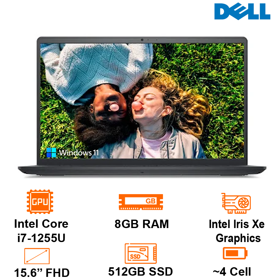 Máy Tính Xách Tay Laptop Dell Inspiron 15 3520 - Black - 15.6 FHD WVA; i7-1255U; 8GB; 512GB SSD; WF5 + BT5.0; Polyc; Win11H+ OfficeHS21; 1Y IH (71001747) - Hàng Chính Hãng