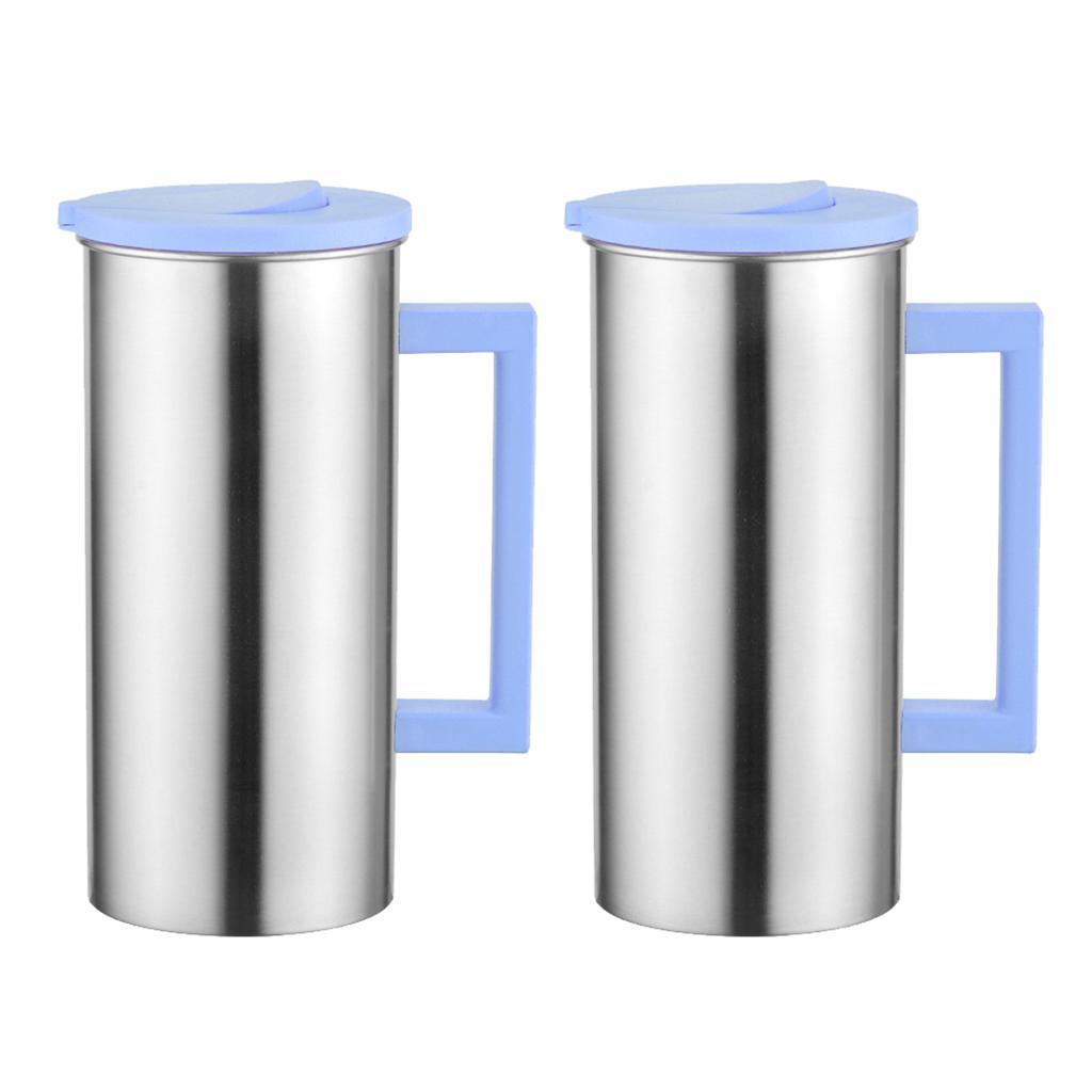 2 Pcs Stainless 0.5 Gallon Water Pitcher Blue Juice Ice Tea Jug Cafe Serving