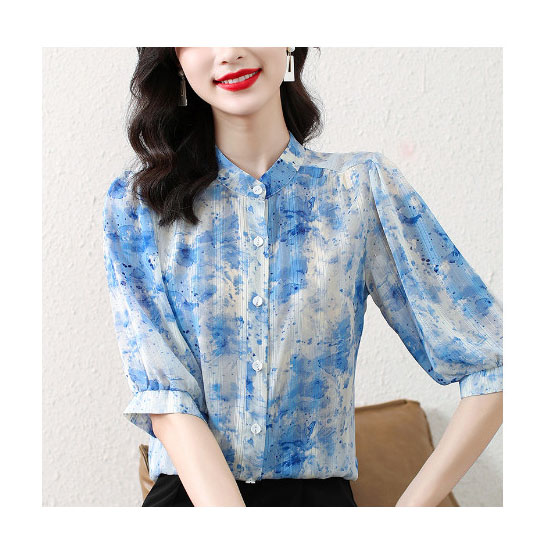 Áo sơ mi in lụa vàng lụa sang trọng đi làm đi chơi phong cách phương Tây mã 505