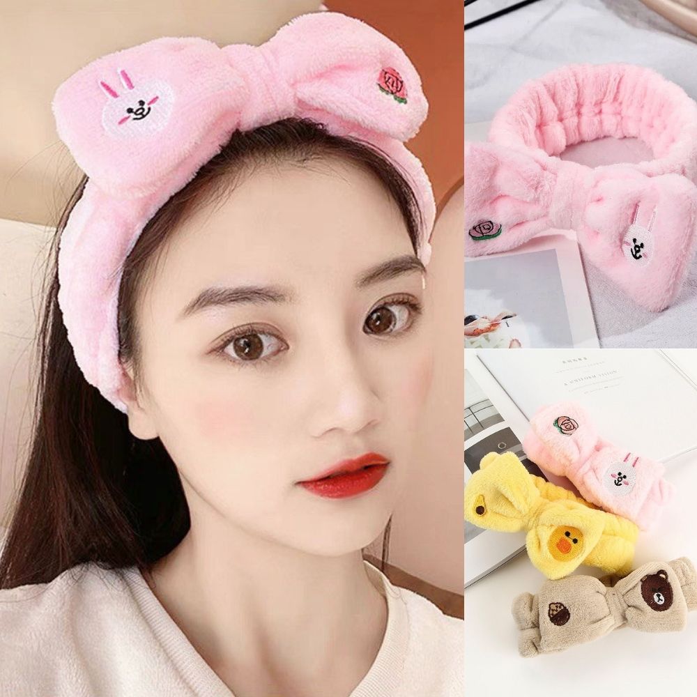 Băng đô nơ to bản lông dày xinh xắn, băng đô rửa mặt hoạt hình cute BD32