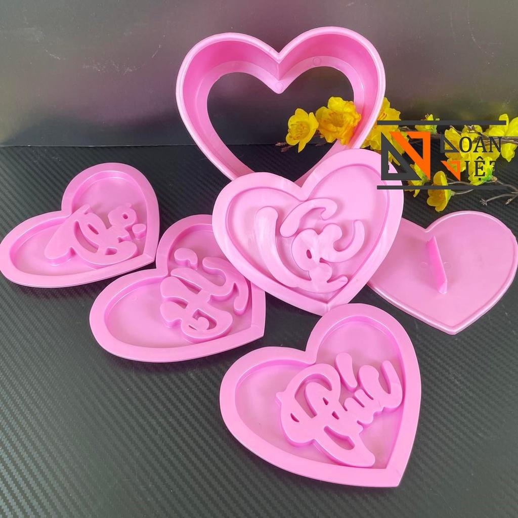 Khuôn TIM NHẤN XÔI sắc nét - Bộ 4 hình PHÚC LỘC THỌ HỶ 15cm - NHỰA VIỆT NAM, AN TOÀN CHO SỨC KHOẺ