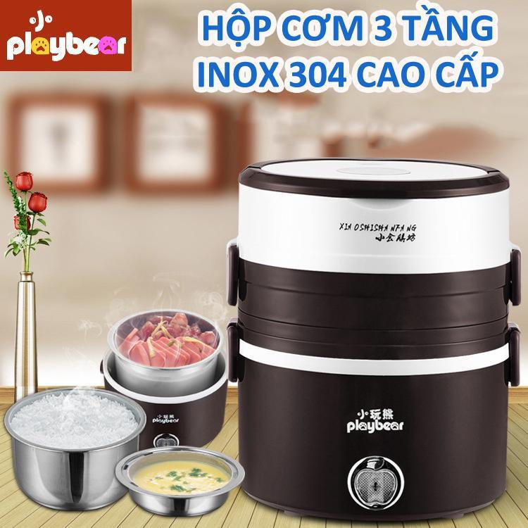 Hộp cơm hâm nóng,Cặp lồng ủ cơm 3 tầng inox Cắm điện Cao Cấp