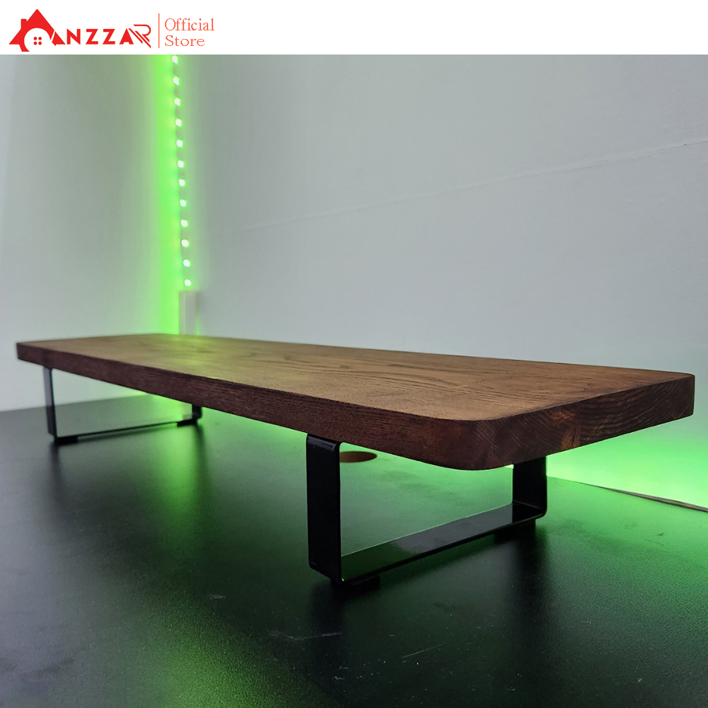 Kệ gỗ tự nhiên kê màn hình máy tính màu nâu Rustic chân kim loại, Kệ gỗ kê màn hình Anzzar-04