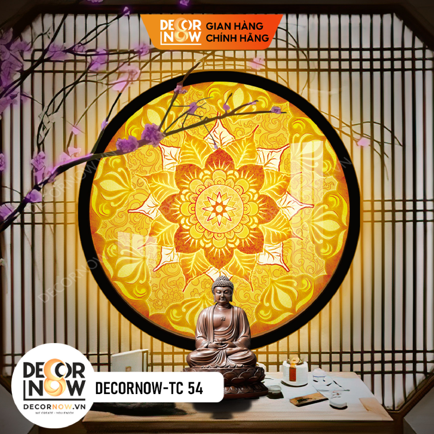 Đèn Hào Quang Phật In Tranh Trúc Chỉ DECORNOW 30,40 cm, Trang Trí Ban Thờ, Hào Quang Trúc Chỉ MANDALA DCN-TC54