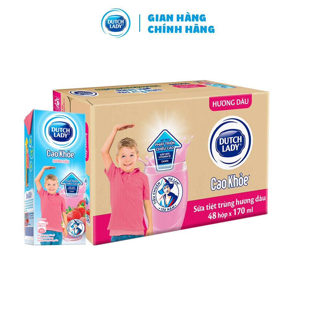 Thùng 48 Hộp Sữa Uống Dutch Lady Cô Gái Hà Lan Vị Dâu Cao Khỏe (48X170ml)