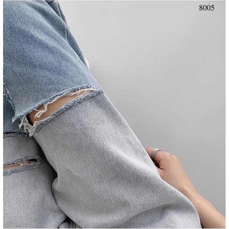 Quần jeans nữ ống rộng wash hai màu