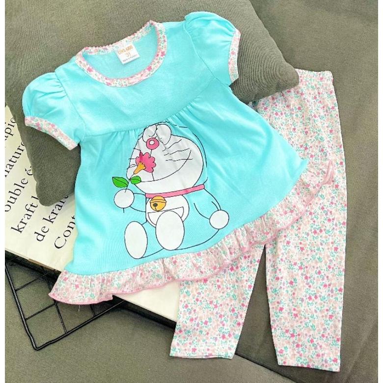 Bộ bé gái thun borip in hình mềm đẹp dáng babydoll từ 10 đến 21 ký - Bộ quần áo trẻ em