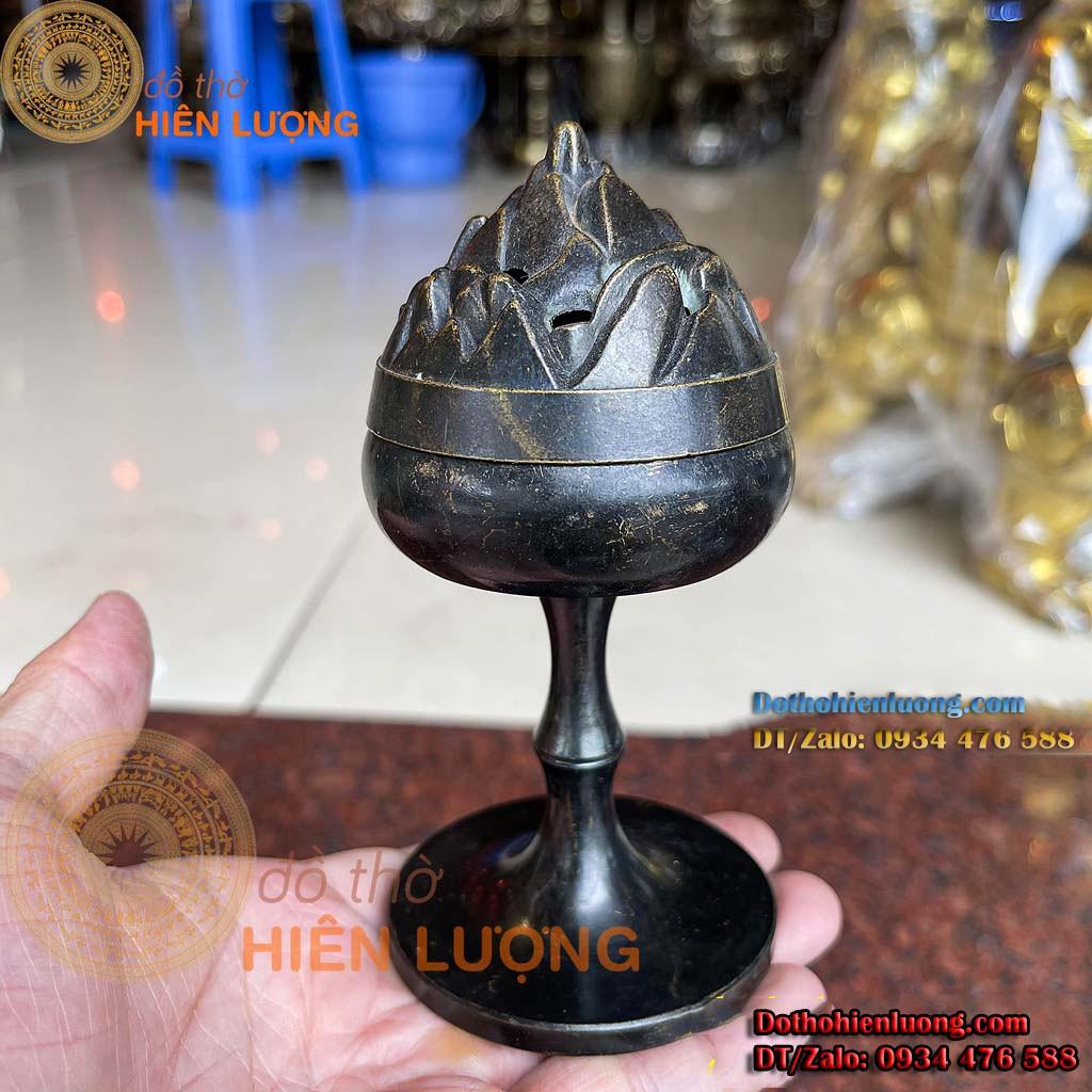 Lư Đốt Trầm Sen Búp Phật Thủ Bằng Đồng MàuĐen