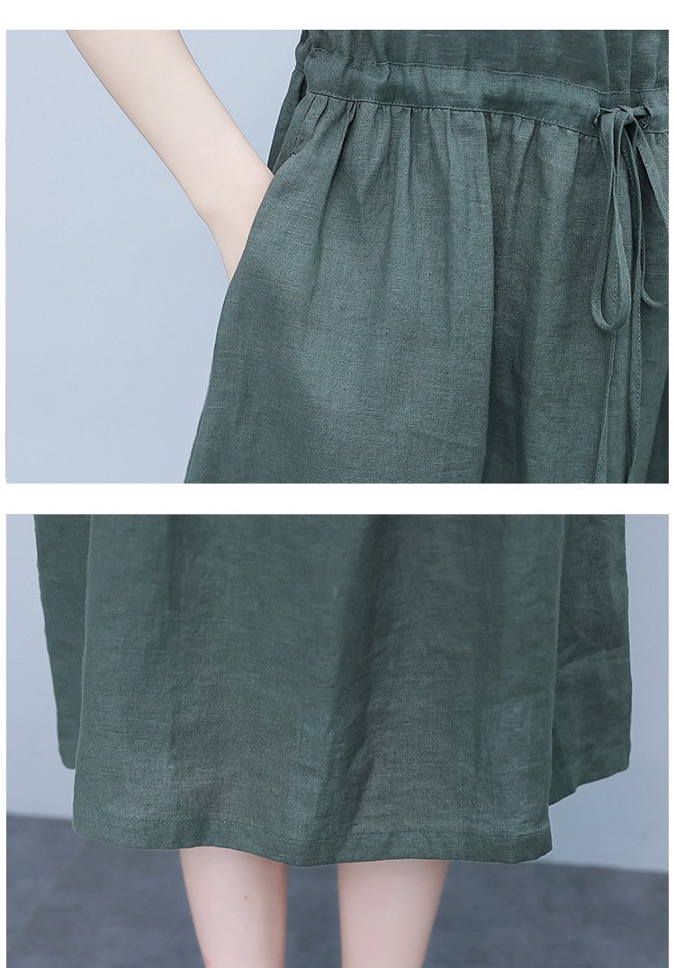 Đầm Linen dáng suông cỏ V có túi 2 bên sườn kèm dây rút eo trẻ trung, tôn dáng da218