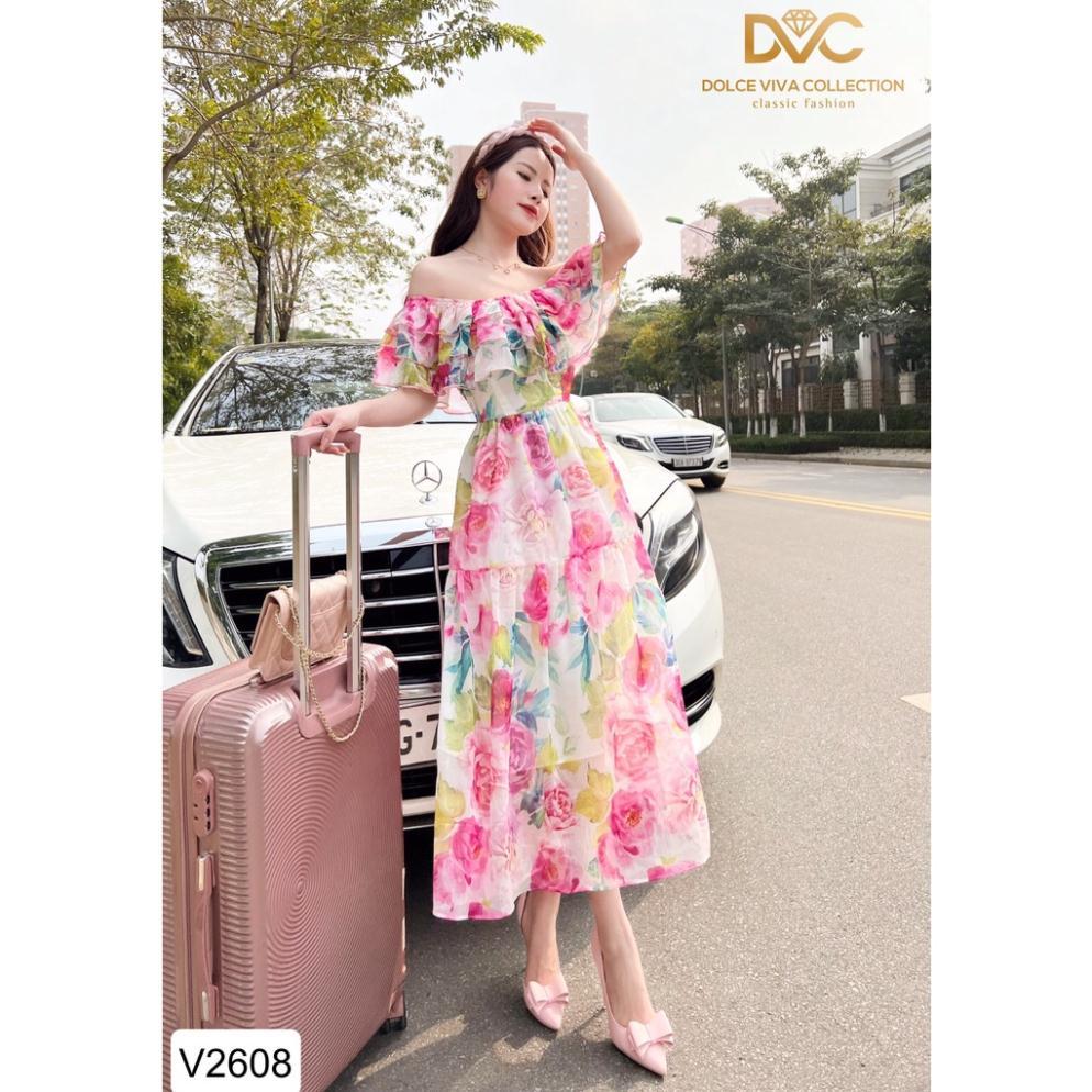 VÁY HOA MAXI TRỄ VAI V2608 Đẹp Shop DVC - (Kèm vieo và ảnh trải sàn)