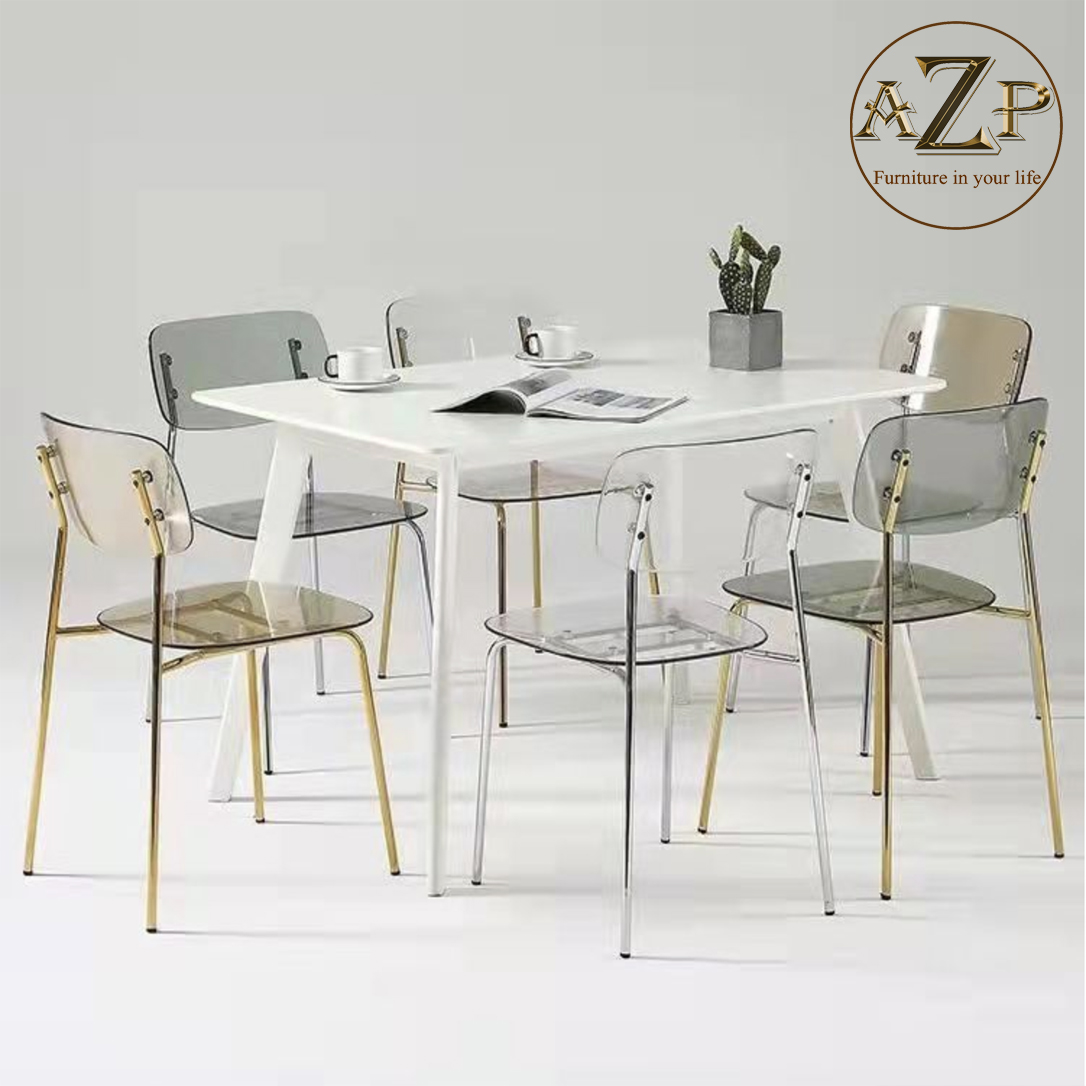 Ghế Ăn, Ghế Cafe, Ghế Thư Giãn Nhựa Trong Suốt Arcylic, Khung Thép Mạ Chrome Thời Trang / xếp chồng tiện lợi