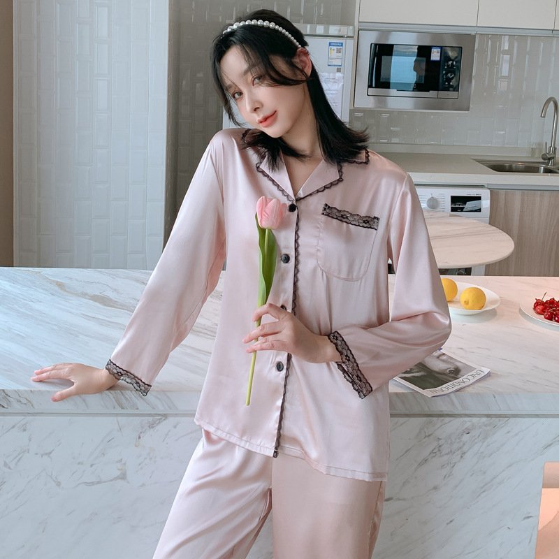 Đồ bộ Pyjama Nữ chất liệu phi bóng rũ mềm mại,cổ điển sang trọng 88231