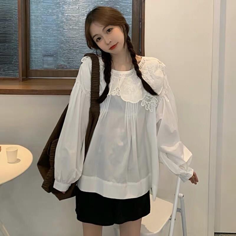 Áo sơ mi trắng cổ sen ren ulzzang xinh xắn