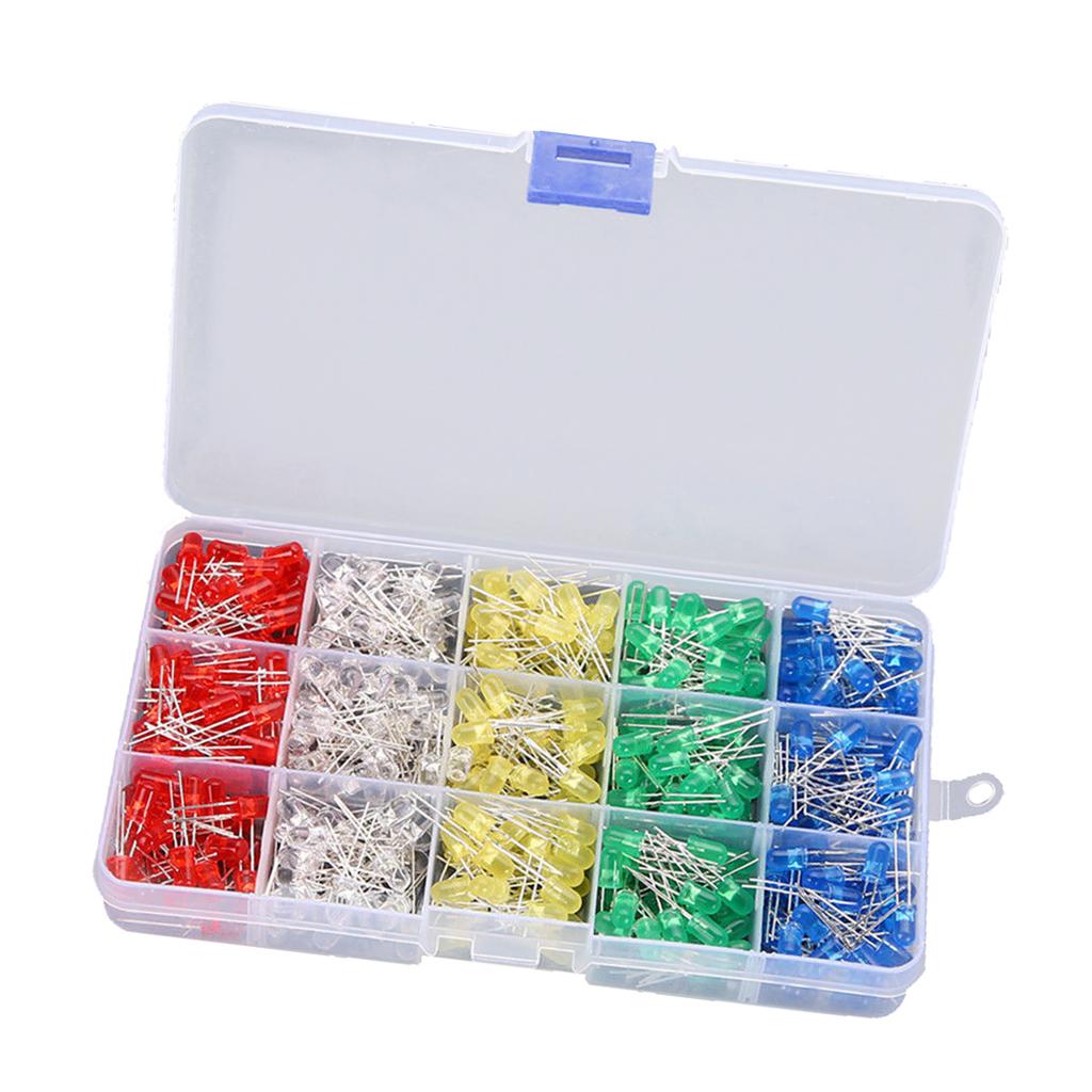 500pcs Assorted 5mm DẪN Ánh Sáng Trắng/Vàng/Đỏ/Xanh Dương/Xanh Lá Điốt DIY Bộ Dụng Cụ