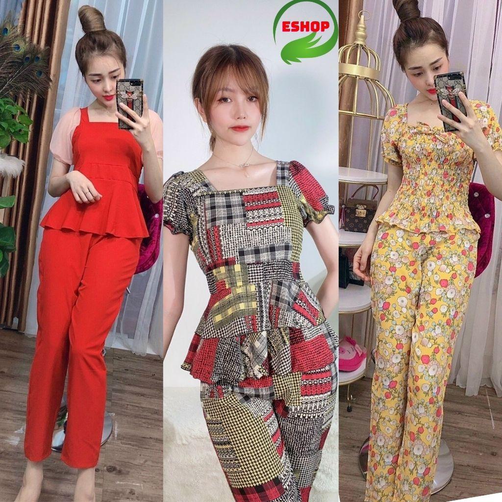 Đồ bộ nữ pijama lụa đẹp dễ thương lụa satin tay ngắn quần dài mặc nhà đồ ngủ ESHOP ST01