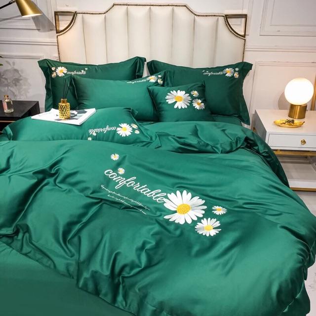 Set Cotton 40s Hàng Nhập Khẩu Cao Cấp 4 Món Hoa Cuc Thêu Hoa