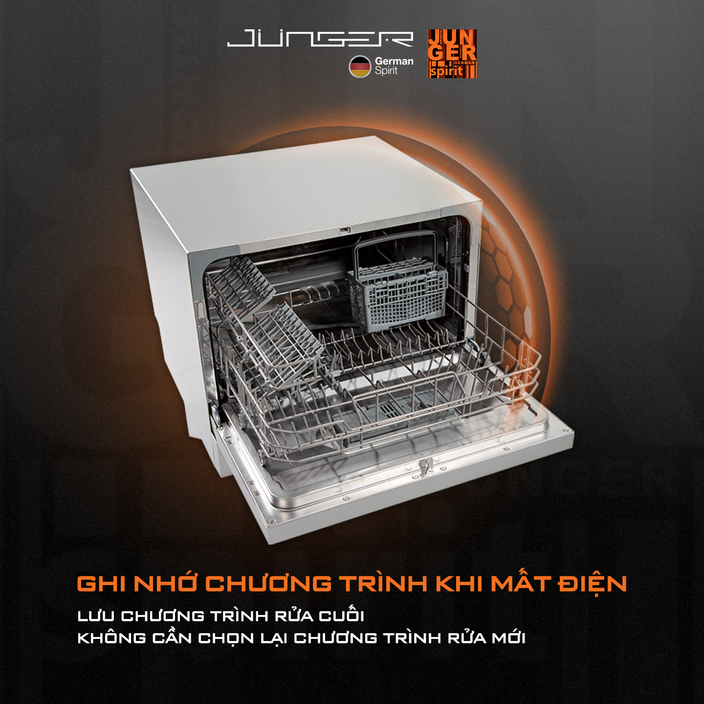 Máy rửa bát mini JUNGER DWJ-101 Dung tích 6 bộ Hàng Chính Hãng Bảo Hành 24 Tháng
